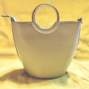 Grey handbag, gold accents
